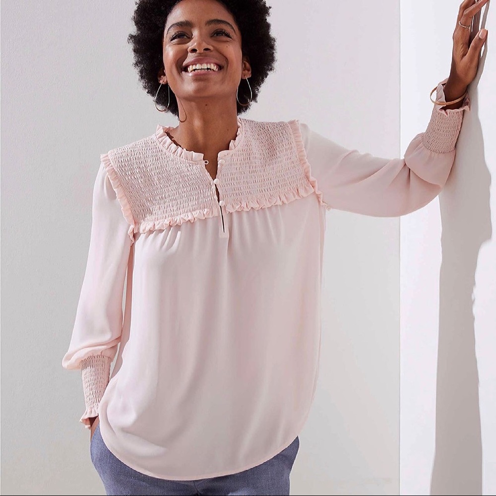 LOFT | Smocked Ruffled Blouse Top - Picture 3 of 6